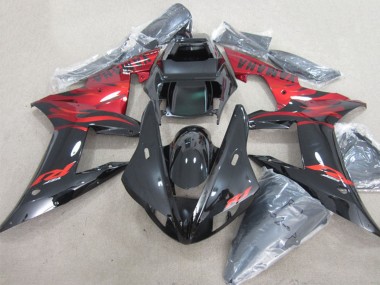 Carénages Moto Yamaha YZF R1 2002-2003 - Noir Brillant Rouge Flamme Vendre