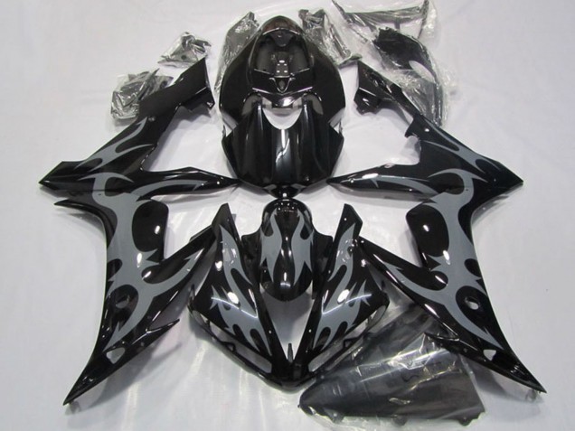 Carénages Moto Yamaha YZF R1 2004-2006 - Noir Brillant Gris Flamme