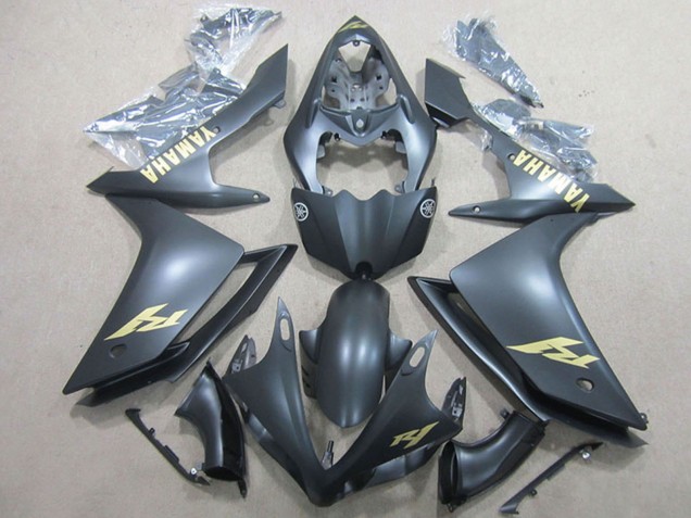 Carénages Moto Yamaha YZF R1 2007-2008 - Noir Mat Or Décalque