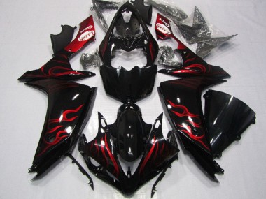 Carénage Moto Yamaha YZF R1 2007-2008 - Noir Brillant Rouge Flamme Vendre