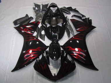 Carénage Moto Yamaha YZF R1 2009-2011 - Noir Brillant Rouge Flamme Vendre