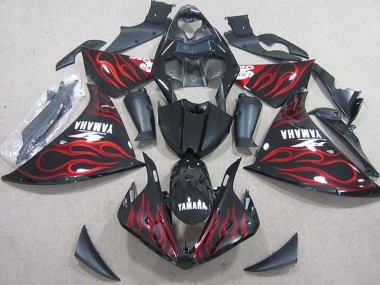 Carénages Moto Yamaha YZF R1 2009-2011 - Noir Brillant Rouge Flamme Vendre