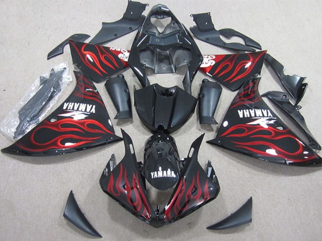 Carénages Moto Yamaha YZF R1 2009-2011 - Noir Brillant Rouge Flamme