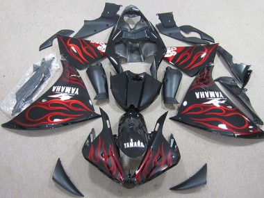 Carénages Moto Yamaha YZF R1 2012-2014 - Noir Brillant Rouge Flamme Vendre