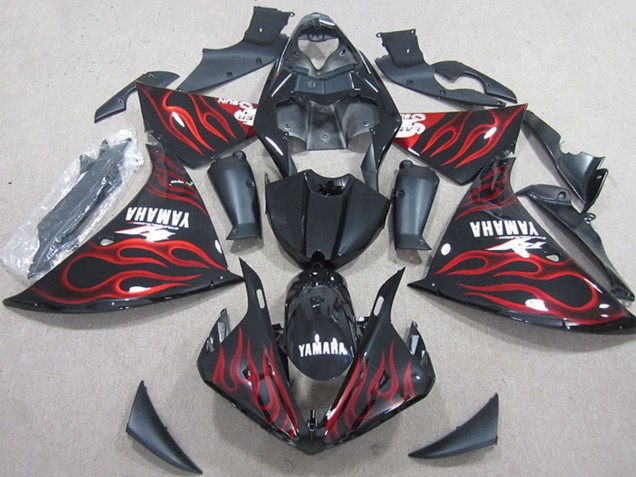 Carénages Moto Yamaha YZF R1 2012-2014 - Noir Brillant Rouge Flamme