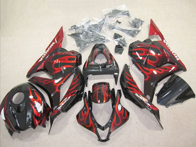 Carénage Moto Honda CBR600RR 2009-2012 - Noir Brillant Rouge Flamme