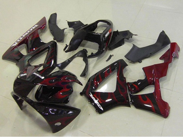 Carénages Moto Honda CBR900RR 929 2000-2001 - Noir Brillant Rouge Flamme