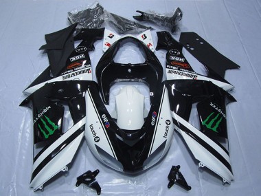Carénages Moto Kawasaki ZX6R 2007-2008 - Noir Blanc Monstre Touch4 Vendre