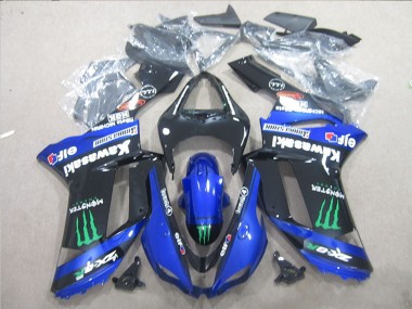 Carénages Moto Kawasaki ZX6R 2007-2008 - Noir Bleu Vert Monstre Vendre