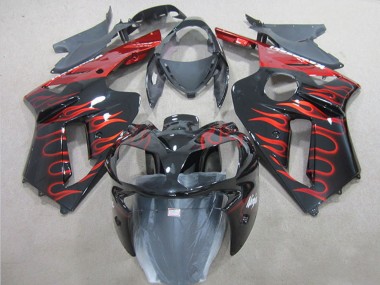 Carénage Moto Kawasaki ZX6R 2007-2008 - Noir Rouge Flamme Vendre