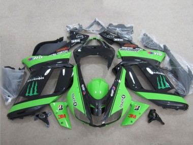 Carénages Moto Kawasaki ZX6R 2007-2008 - Vert Noir 3M Monstre Vendre