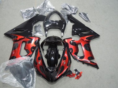 Carénages Moto Kawasaki ZX6R 2005-2006 - Noir Brillant Rouge Vendre
