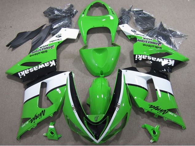 Carénages Moto Kawasaki ZX6R 2005-2006 - Vert Blanc Noir