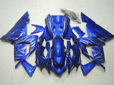 Carénages Moto Kawasaki ZX10R 2004-2005 - Bleu Blanc Flamme Vendre