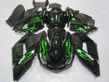 Carénages Moto Kawasaki ZX14R ZZR1400 2006-2011 - Noir Brillant Vert Flamme Vendre