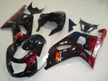 Carénages Moto Suzuki GSXR 750 2001-2003 - Noir Brillant Rouge Flamme Vendre