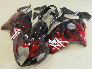 Carénages Moto Suzuki GSXR 1300 Hayabusa 1996-2007 - Noir Brillant Rouge Flamme Vendre