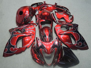 Carénages Moto Suzuki GSXR 1300 Hayabusa 1996-2007 - Rouge Argent Noir Flamme Vendre