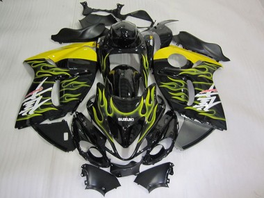 Carénages Moto Suzuki GSXR 1300 Hayabusa 2008-2020 - Noir Brillant Jaune Flamme Vendre