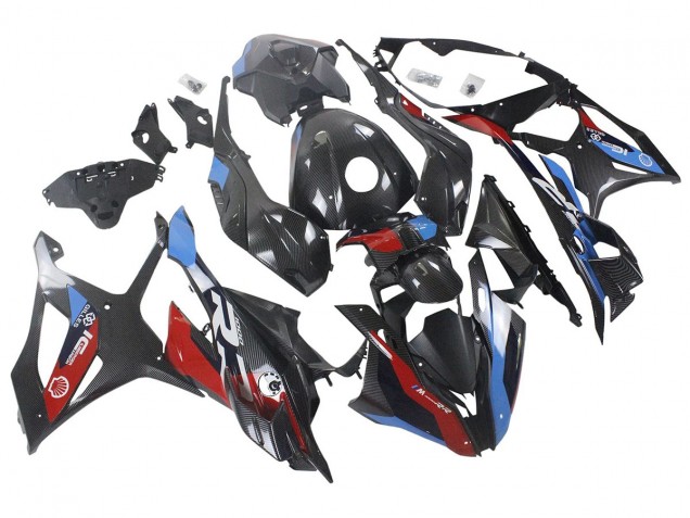 Carénages Moto BMW S1000RR 2023-2024 - Bleu Rouge Fibre de Carbone